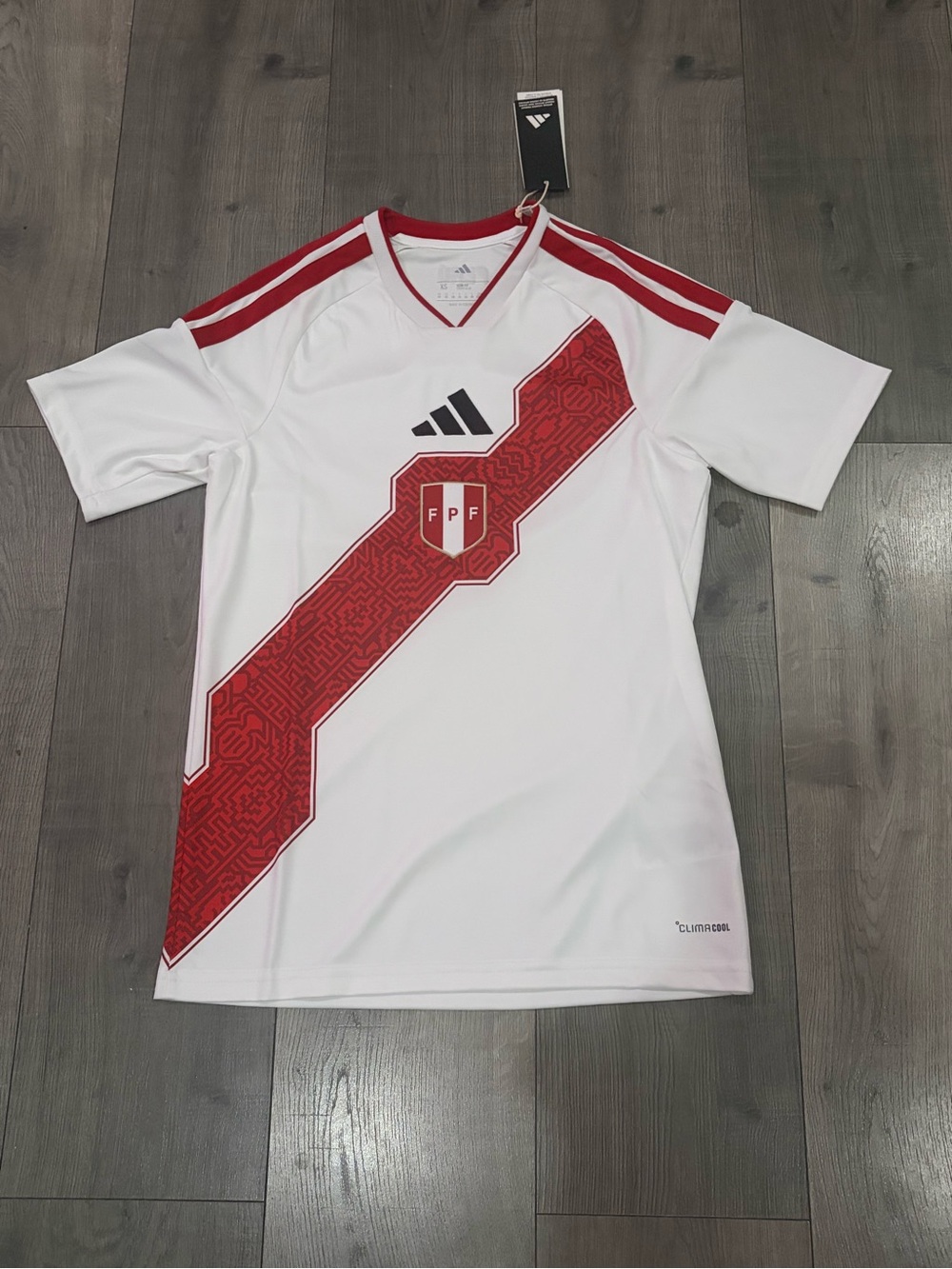 adidas Men’s White Jersey with Red Diagonal Sash